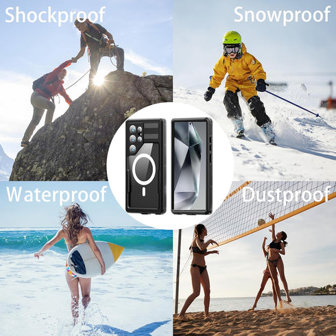 for Samsung Galaxy S24 Ultra Case Waterproof, IP68 Waterproof Shockproof Dust-Proof Phone Case with Built in Screen Protector (Black, Samsung Gala...