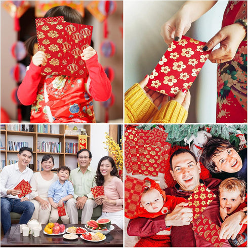 Whaline 48 Pack Chinese New Year Red Envelopes 6 Design Red Gold Foil Hong Bao Year Of The Dragon Red Envelopes 2024 Lucky Money Envelopes Red Pac...