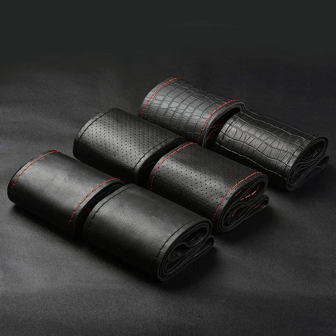Top Genuine Leather Steering Wheel Cover Universal 15 Inch with Anti-Slip Design and Soft Padding,Steering Wheel Stitch on Wrap...
