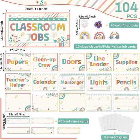 104 Pcs Classroom Jobs Bulletin Board Set Rainbow Bulletin Board Class Jobs Chart Set Cutout Teacher's Helper Chalkboard Decor for for School Wall...