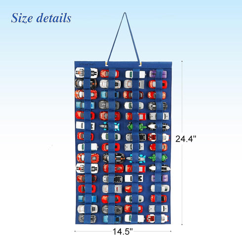 Hanging Storage Organizer for Toy Cars Felt Display Case Hold Up 60 Toy Cars (Without Accessories)(Blue)...