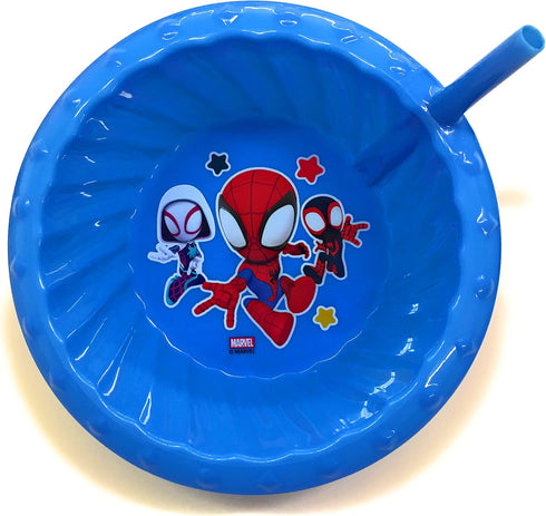 Marvel Spidey and His Friends Plastic Sipper Cereal Bowl with Straw, 14.5-oz....
