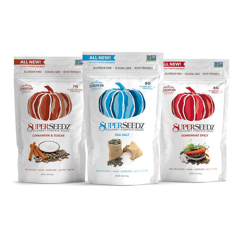 SuperSeedz Dry Roasted Pumpkin Seeds - Cinnamon & Sugar Pepitas, Vegan, Whole 30, Paleo, Healthy Snacks, 8g Plant Based Protein, Produced In USA, ...