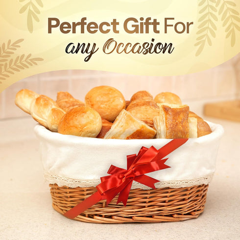 Large Handmade Wicker Bread Basket for Serving Set – 12 inch Sourdough Bread and Pastries Basket with Removable Liner and Cover Bread Storage Cont...