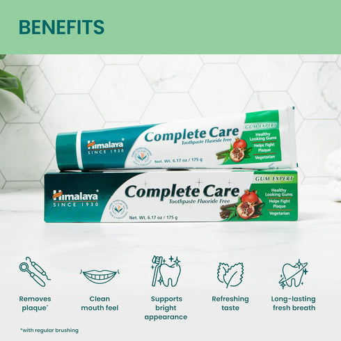 Himalaya Complete Care Toothpaste, Fluoride Free to Reduce Plaque and Brighten Teeth, 6.17 Oz...