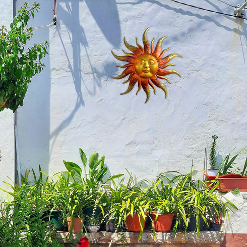 Metal Sun Wall Art Decor-17.3 inches Rustic Retro Metal Sun Hanging Decoration for Indoor Outdoor,Gift for Mom Dad Friends(Gold)...