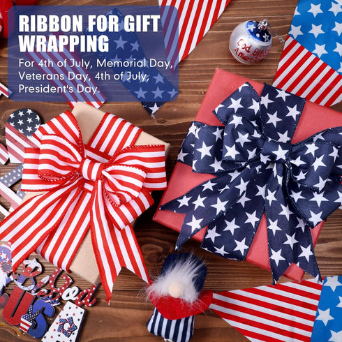 2 Rolls 20 Yard Red White and Blue Ribbon Patriotic Star and Striped Wired Ribbon Royal Blue USA Ribbon DIY Crafts for 4th of July, Independence D...
