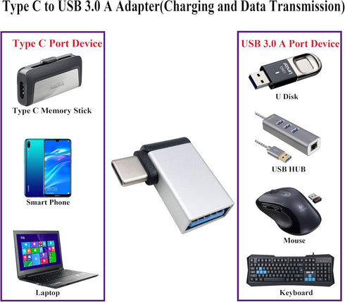 Right Angle USB C to USB 3.0 Adapter 90 Degree Type C Male to USB A 3.0 Female Converter,On The Go(OTG) for Smartphone,Laptops,Mouse Keyboards,Mor...