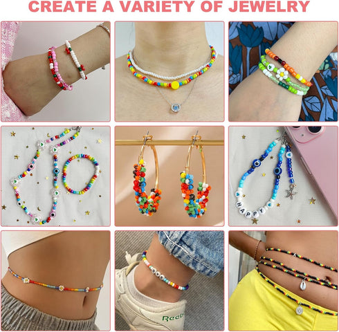 Redtwo 3400pcs 4mm Glass Seed Beads for Jewelry Bracelet Making Kit, Small Beads Friendship Bracelet Kit, Tiny Waist Beads Kit with Letter Beads a...