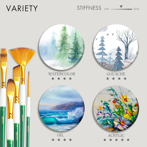 ARTIFY 2023 New Paint Brush Set, 15 Pcs Paint Brush Set for Acrylic Watercolor Oil and Gouache Painting - Green & White...