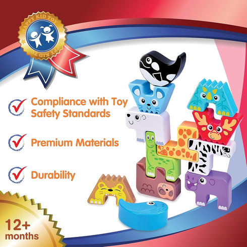 Montessori Puzzle N’ Stack Animals Toys, Kids Stacking Building Animal Blocks Toy for Toddler Preschool, Fun Educational Stacker Gifts for 12 18 2...