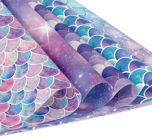 VIVIQUEN 24 Pack Mermaid Pattern Double-Sided Paper, 12-inches Purple Textured Scrapbook Paper Craft Paper Folded Flat for DIY Background Card Mak...