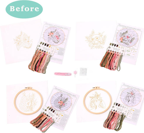 4p Embroidery starter kit with Abstract art patterns and instructions, DIY adult beginner cross stitch kits, including 2 plastic embroidery hoop, ...