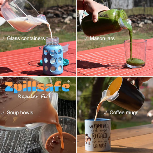 ZpillSafe® Regular Fit - Innovative Funnel for 2”- 4” Size Diameter Liquid Containers - Food Grade Silicone - Made in USA - Kitchen Gadgets (2 Pac...