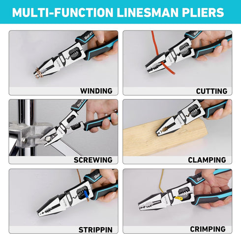 DURATECH 6-in-1 Linesman Pliers, 8.5" Multipurpose Combination Pliers with Wire Stripper/Crimper/Cutter Function, Heavy Duty Side-Cutting Pliers f...