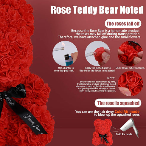RECUTMS Rose Teddy Bear, 10 inch Flower Bears with Lights, Artificial Foam Floral Gifts for Valentines Day Mothers Day Christmas Wedding Anniversa...