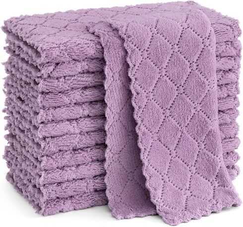 Homaxy 12 Pack Kitchen Dish Cloths (10 x 10 Inches, Purple), Super Soft and Absorbent Coral Velvet Dish Towels, Nonstick Oil Fast Drying Microfibe...