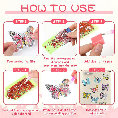 16 Pcs Butterfly Diamond Painting Magnets for Refrigerator Butterfly Diamond Art Magnets DIY Diamond Painting Kits Diamond Art for Adults Kids Cra...
