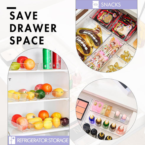 HOUSE DAY Desk Drawer Organizer Bins 8 PCS, 9*3*2" Clear Drawer Organizers with Silicone Pads, Vanity Organizers and Storage, Non Slip Plastic Dra...