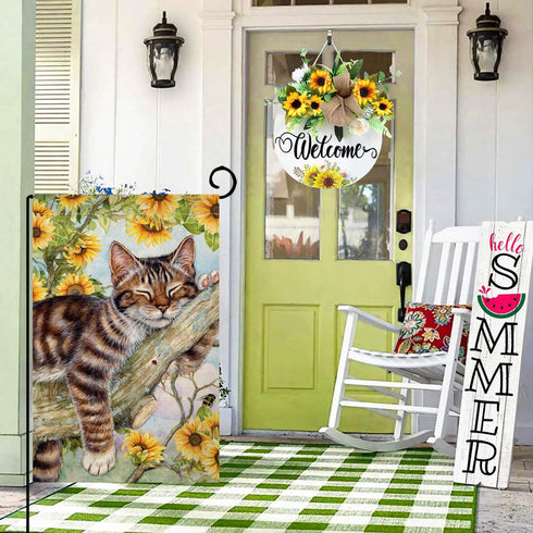 BLKWHT Summer Cat Garden Flag 12x18 Inches Double Sided for Outside, Sunflower Burlap Small Seasonal Yard Flag for Outdoor Decor BW640...