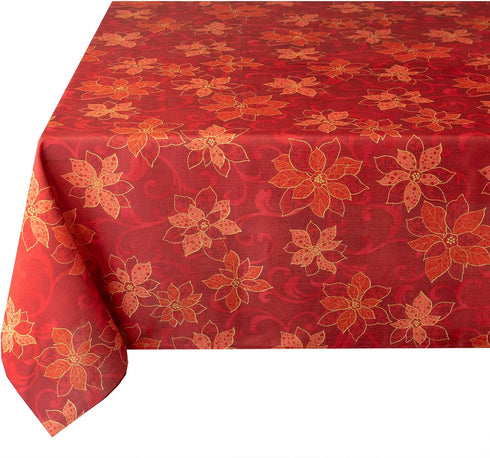 Benson Mills Poinsettia Scroll Printed Rectangle Fabric Table Cloth, Winter, Holiday and Christmas Tablecloth (60" X 104" Rectangular, Red)...