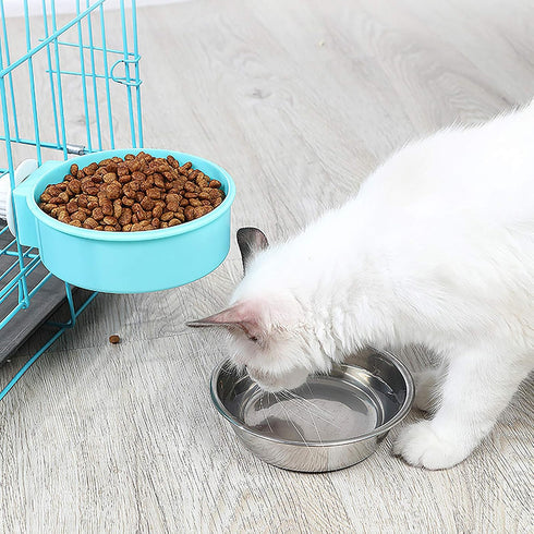 kathson 3 PCS Crate Dog Bowl, Stainless Steel Removable Hanging Cage Food Bowl Pet Food Spoon & Water Feeder Bowls Coop Cup for Puppy Cat Bird Rab...