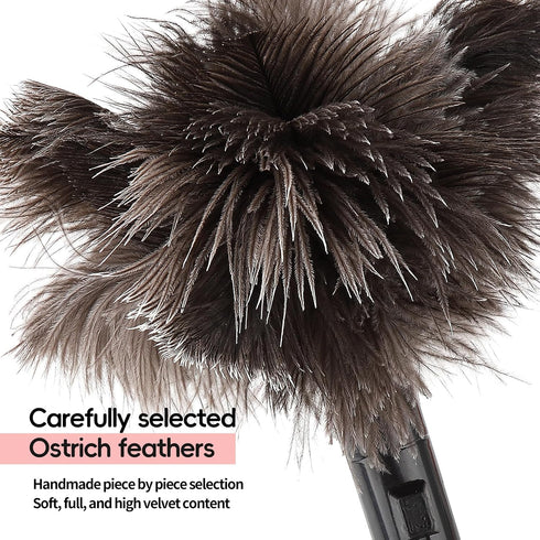 Retractable Feather Duster-Genuine Ostrich Feathers,Anti-Static,Reusable Eco-Friendly Handheld Cleaning for Keyboard,Home,Car,Office(10 to 15 Inch...