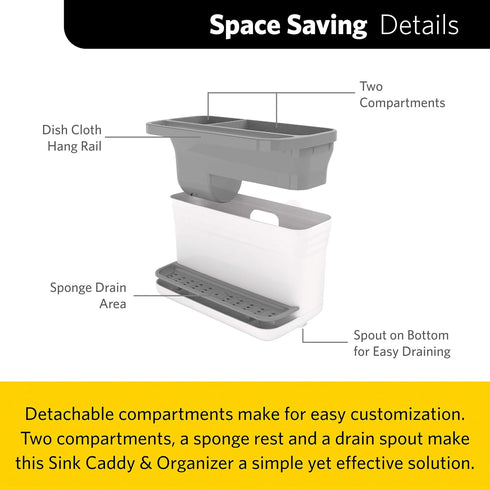 Glad Kitchen Sink Organizer Caddy with 2 Compartments | Sponge Holder for Soap, Scrubber Brush, and Dish Cloth | Drain Holes and Pour Spout Keeps ...