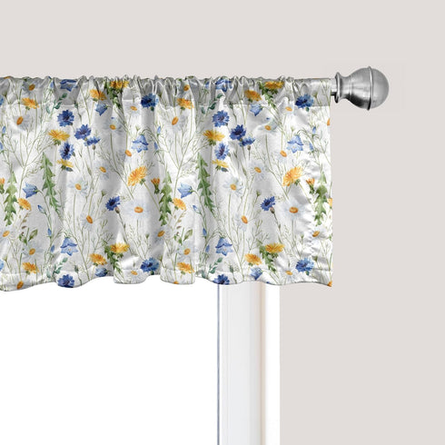 Ambesonne Flower Window Valance, Wild Flowers Poppies and Daisies Rural Nature Scenery in Meadows Rustic, Curtain Valance for Kitchen Bedroom Deco...