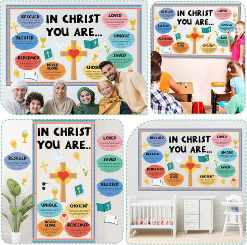 Christian Jesus Bulletin Board Decoration Set Religious Cross Bible Bulletin Board Borders You Are Positive Paper Cutouts Inspirational Christian ...