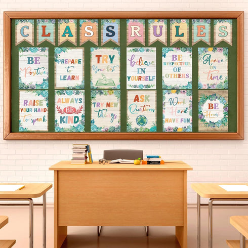 22Pcs Class Rules Posters Succulents Classroom Rules Bulletin Board Inspirational Class Decorations Behavior Educational Good Habits Manners Wall ...