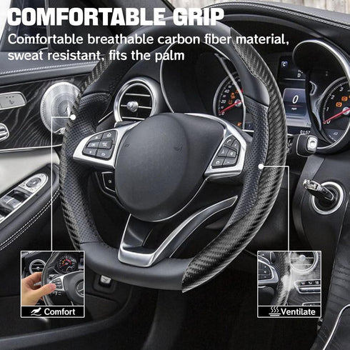 Steering Wheel Cover Carbon Fiber Anti-Skid Segmented Steering Wheel Protector Universal Fit Hard Car Steering Wheel Cover for Men/Women Car Inter...