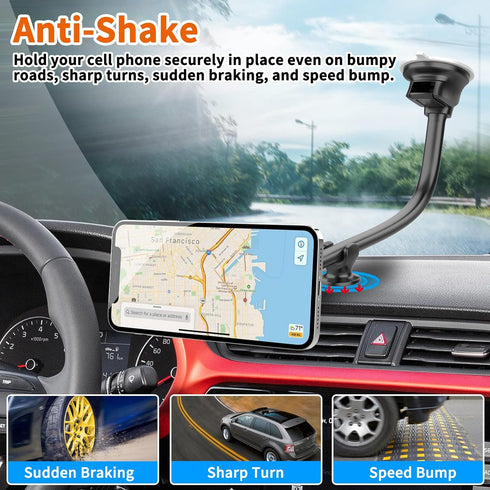 1Zero Magnetic Phone Car Mount 14-Inch Gooseneck Long Arm Extension, Universal Windshield Dashboard Industrial-Strength Suction Cup Car Phone Hold...