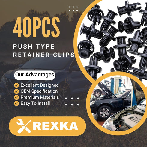 Rexka 40pcs Rear Front Bumper Cover Fender Grille Under Cover Push-Type Retainer Clip Fastener Rivet 91505-TM8-003 for Honda Acura...