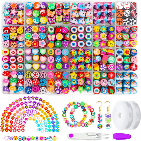 JOICEE 480PCS Fruit Flower Polymer Clay Beads, 24 Style Cute Heart Mushroom Clay Beads Charms for Jewelry Necklace Earring Making, DIY Bracelet Ma...