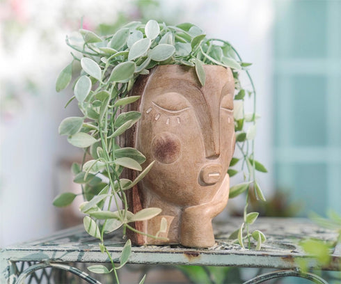 Head Planters for Indoor Plants, Face Flower Pot Head Planter Succulent Planters Unique Face Planter with Drainage Hole - Rustic Thinking Girl Clo...