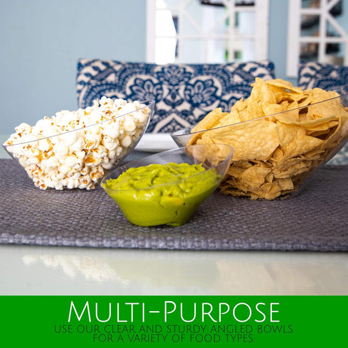 PLASTICPRO Disposable Angled Plastic Bowls Round Small Serving Bowl, Elegant for Party's, Snack, or Salad Bowl, White, Pack of 8...