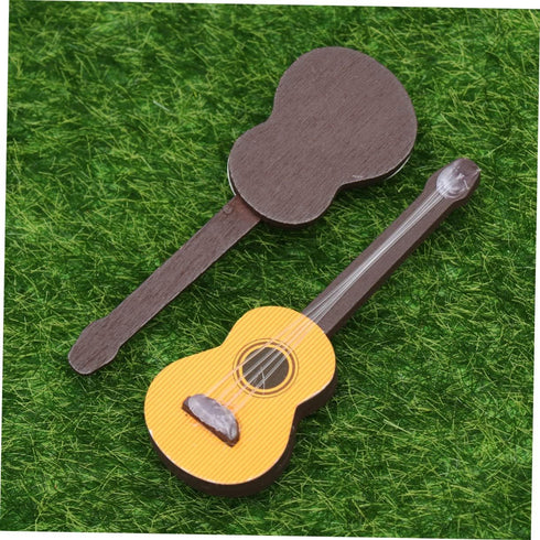 EXCEART 4 Pcs Wooden Miniature Guitar Miniature Wooden Instrument Desktop Wooden Miniatures Micro Landscape Statue DIY Miniature Guitar 1:12 Dollh...