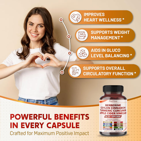 Berberine 8000mg Cinnamon 6000mg Apple Cider Vinegar 3000mg Turmeric 3000mg - Overall Wellness Support- Made in USA...