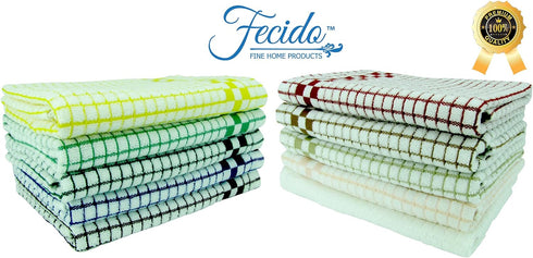 Fecido Classic Kitchen Dish Towels with Hanging Loop - Heavy Duty Absorbent Dish Clothes - European Made 100% Cotton Tea Towels - Set of Two, Red...