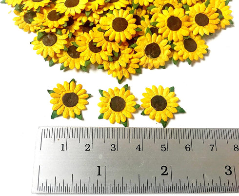 PLflower Set of 50 Tiny Sunflowers Mulberry Paper Craft Supplies Scrapbook Card Flower Embellishments Size 0.55 inches Very Small Craft Handmade W...