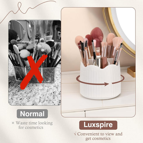 Luxspire Makeup Brush Holder Organizer, 360° Rotating Makeup Brush Organizer with 7 Slots, Multi-Purpose Makeup Holder for Brushes Eyebrow Pencil ...