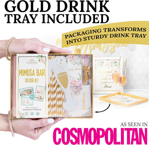 93Pcs Deluxe Mimosa Bar Supplies Decoration Kit - Drink Tray, Mimosa Bar Sign, But First Mimosas Banner & More - Bridal Shower Decorations, Birthd...