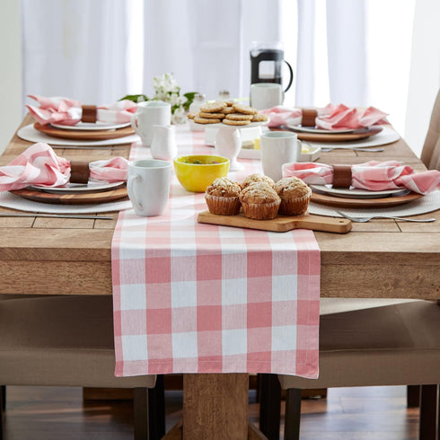 DII Buffalo Check Collection, Classic Farmhouse Table Runner, 14x72, Pink & White...