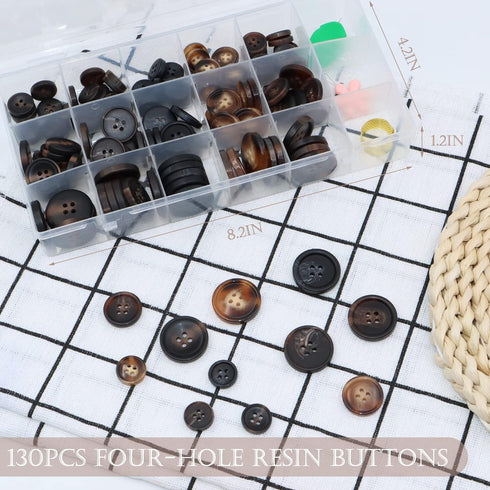 ZYNERY 133PCS Mixed Sewing Buttons, Round Resin Button 4-Hole Craft Buttons, with Storage Box Threader Thimble, Buttons for Sewing, DIY Craft and ...