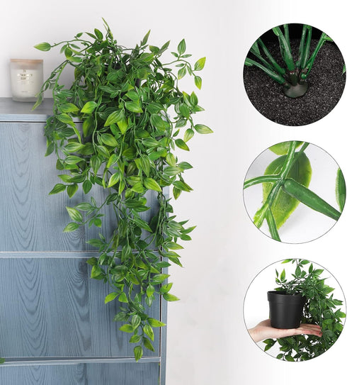 Whonline Fake Hanging Plants, Artificial Small Potted Plants for Indoor Outdoor Aesthetic Office Living Room Shelf Decor (1 Pack)...