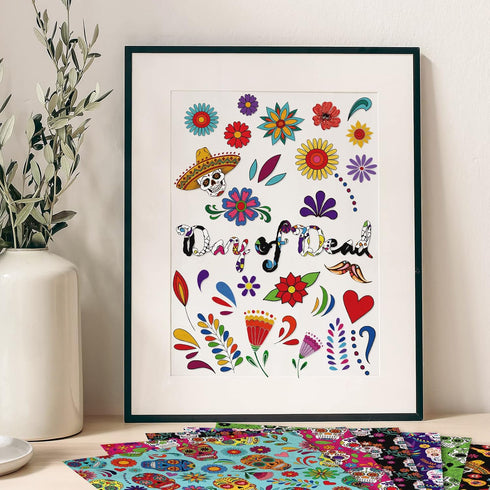 Whaline 24Pcs Day of the Dead Pattern Paper 30x30cm Scary Skeleton Scrapbook Paper Double-Sided Halloween Craft Paper Folded Flat for Card Making ...