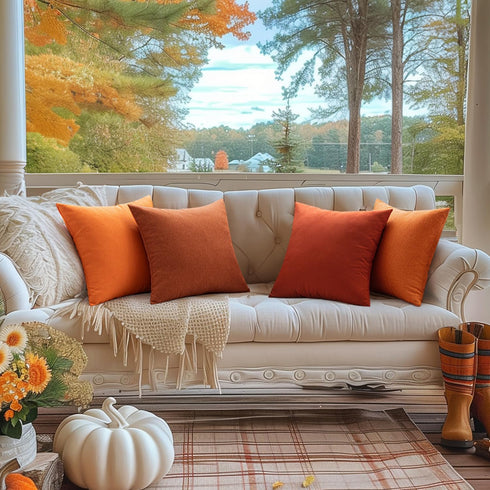MIULEE Fall Pack of 2 Decorative Outdoor Solid Waterproof Throw Pillow Covers Polyester Linen Garden Farmhouse Cushion Cases for Patio Tent Balcon...
