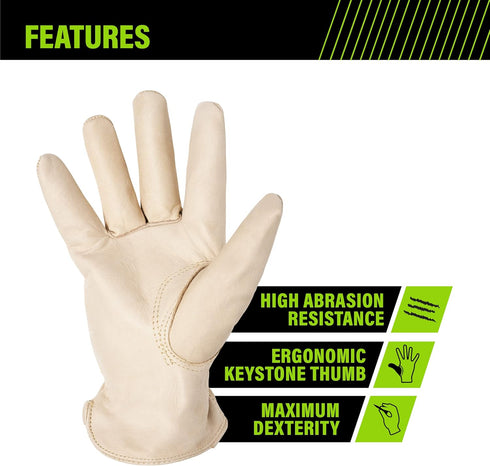 AWP Grain Leather Pigskin Work Gloves for Men and Women, Made with Premium Grain Pigskin Leather, X-Large, Tan...