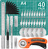 Rotary Cutter Set, Rotary Cutter for Fabric, 40 Pcs Fabric Cutter Wheel Kit, with A4 Self Healing Mat, 1 Craft Knife, Steel Rule, 2 Different Mode...